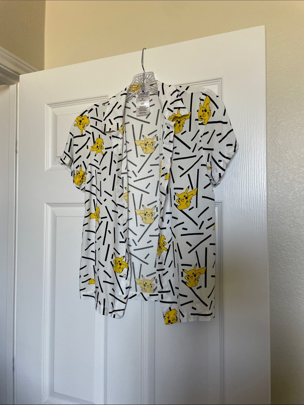 Kid’s Pikachu Print Open Front Shirt - White & Yellow